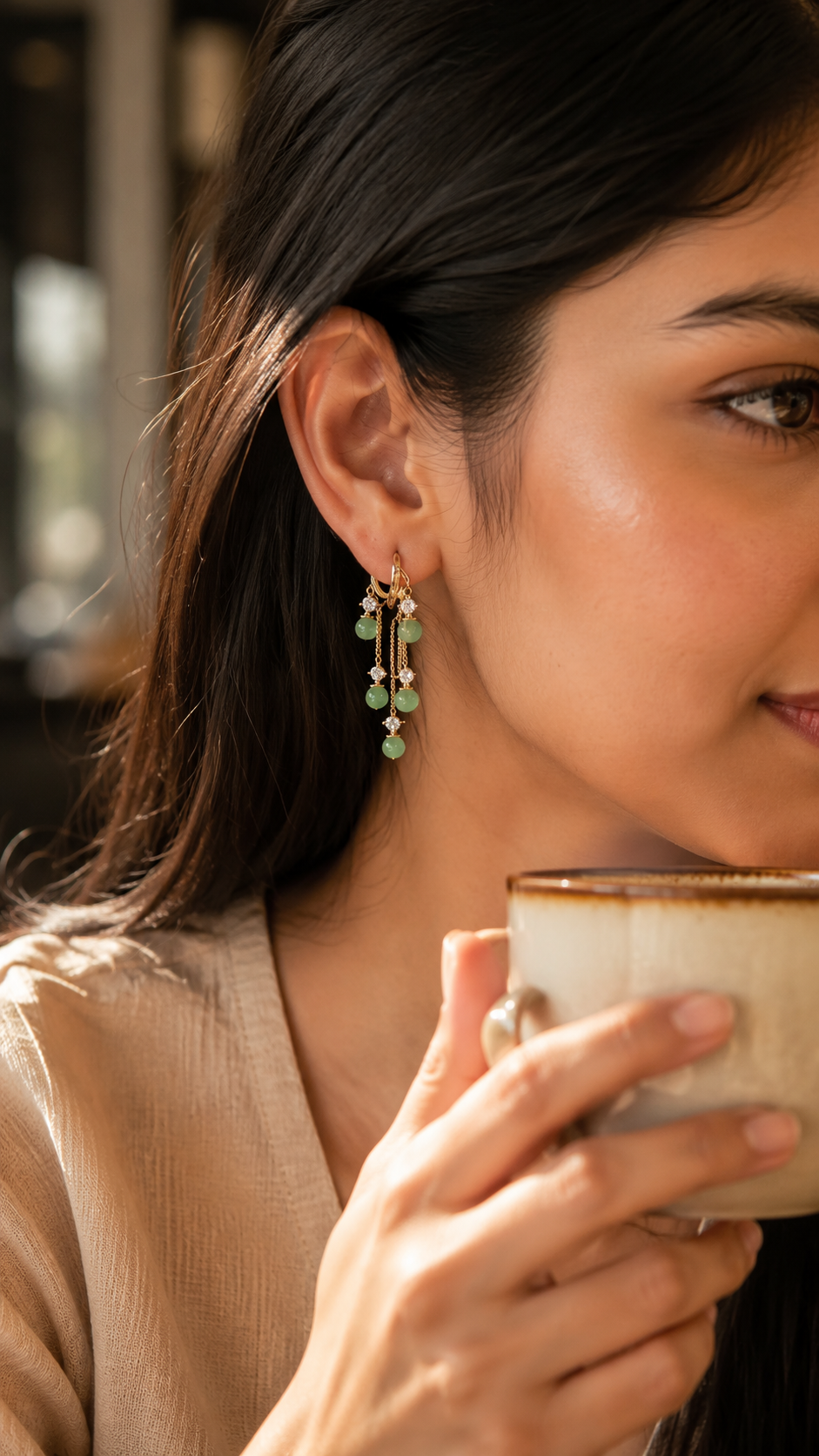 Setback Jade Tassel Hoop Earrings